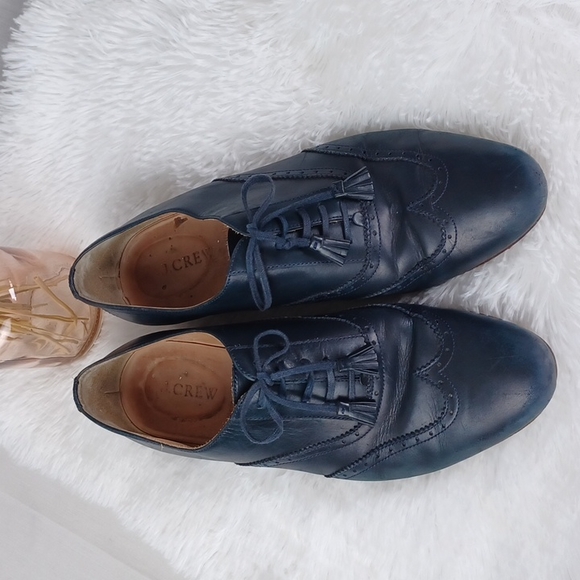 J. Crew Other - J.CREW  Brogue Oxfords navy blue leather size 10
